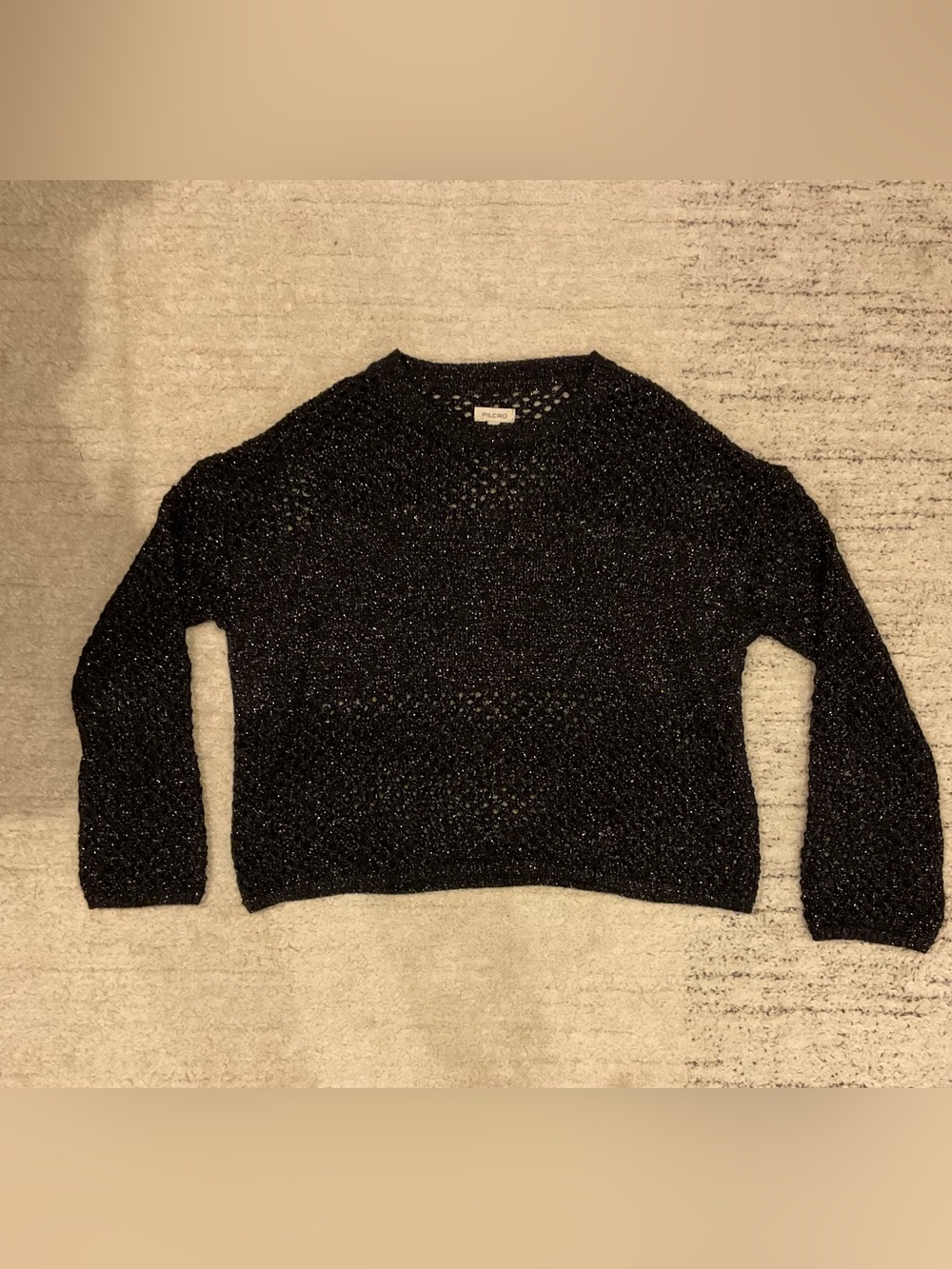 Pilcro Black Metallic Open-Weave Crewneck Sweater